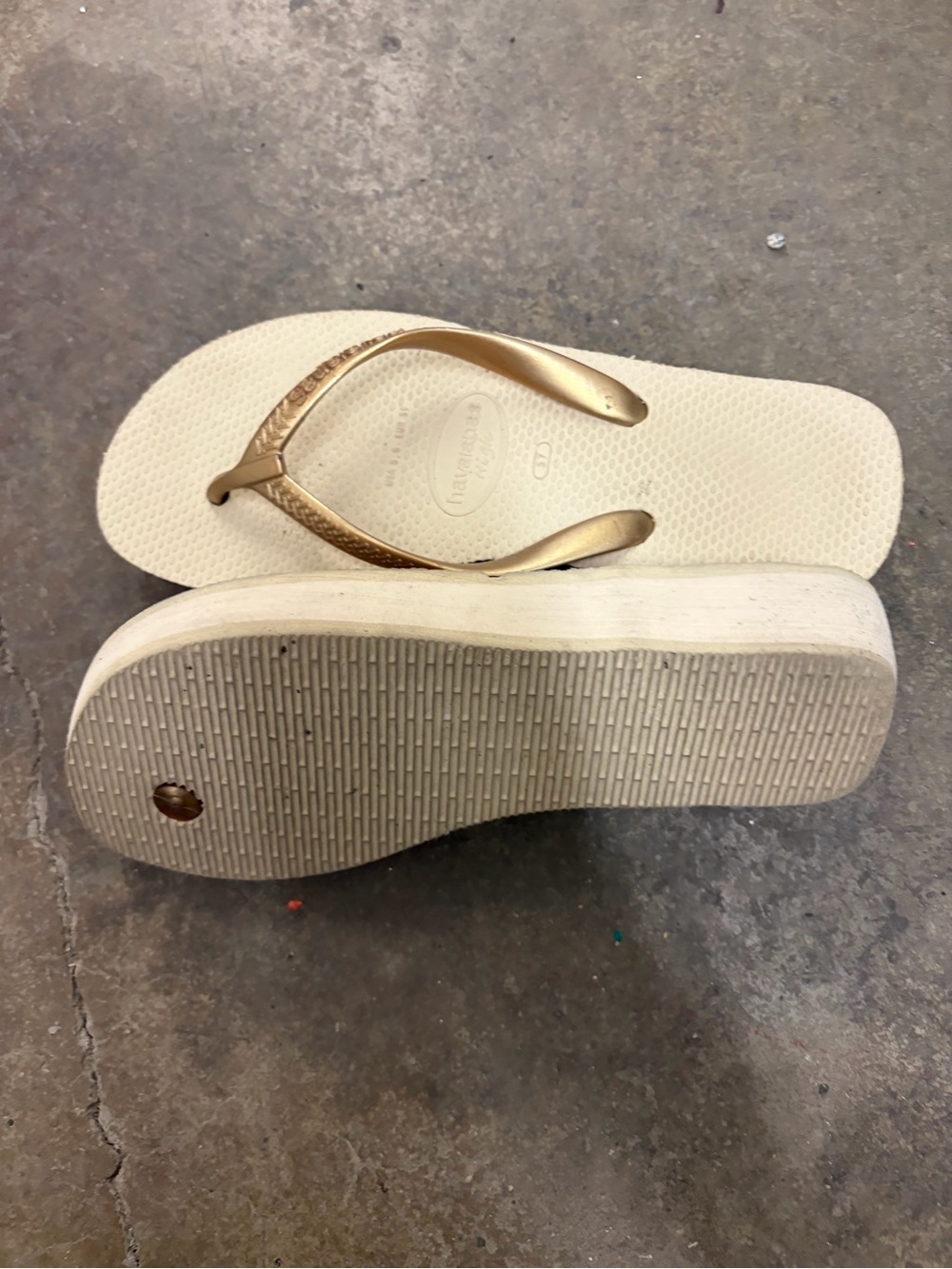 Havaianas Cream Platform Flip Flops with Gold Straps